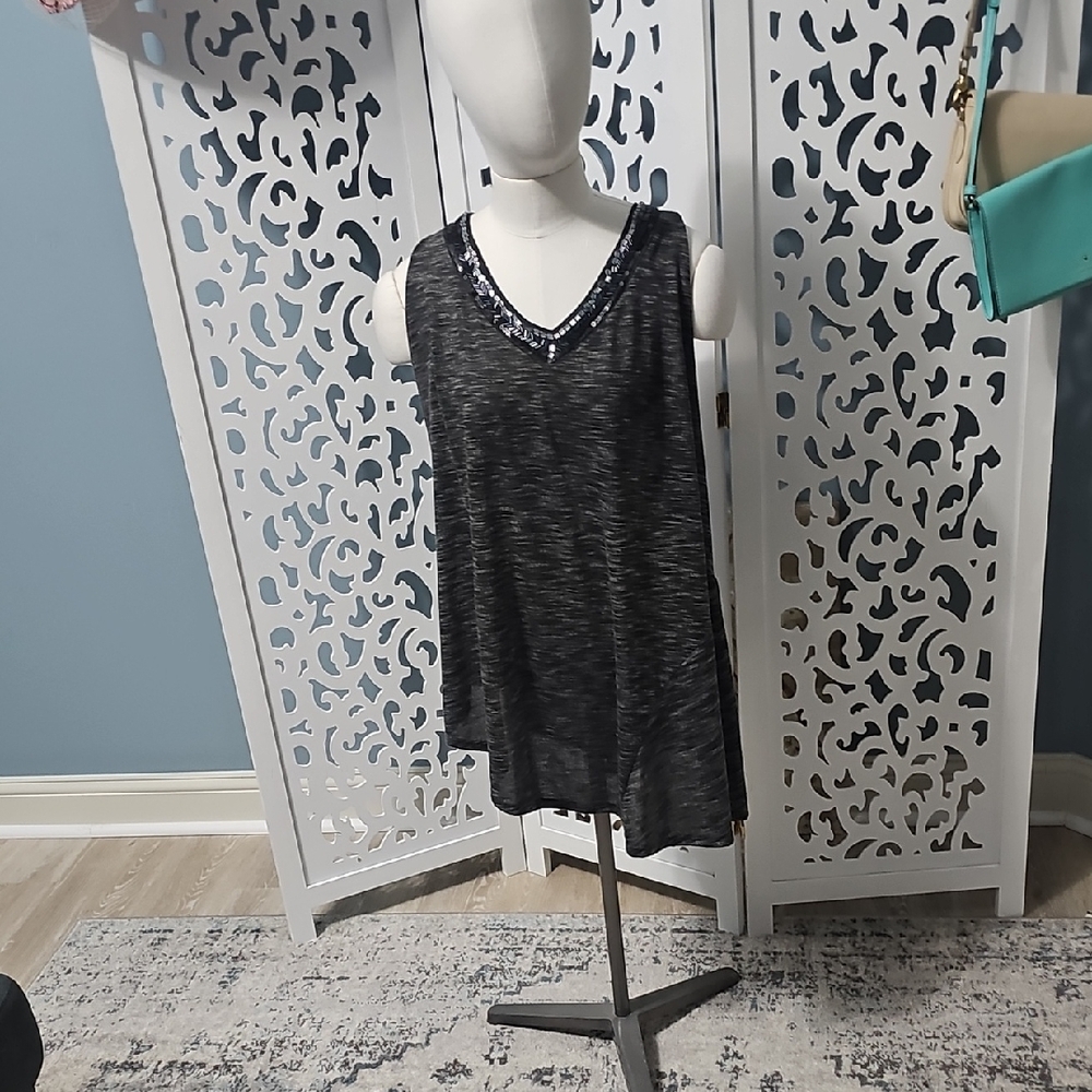 Lane Bryant Black Tank Top with Embellished Neckline